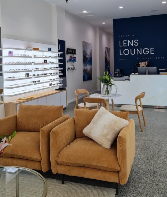 Interior of Lens Lounge Eyecare boutique frame lounge at 372 Harbour Drive, Coffs Harbour